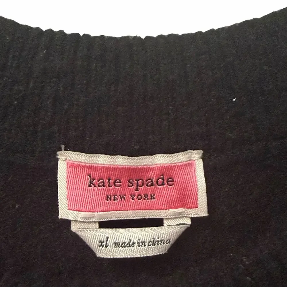 Kate Spade Overlapping Hearts Sweater Wool Blend Black Red Pink Womens XL